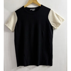 VINCE Womens Medium 100% Cashmere Short Sleeve Color Block Sweater Black White‎